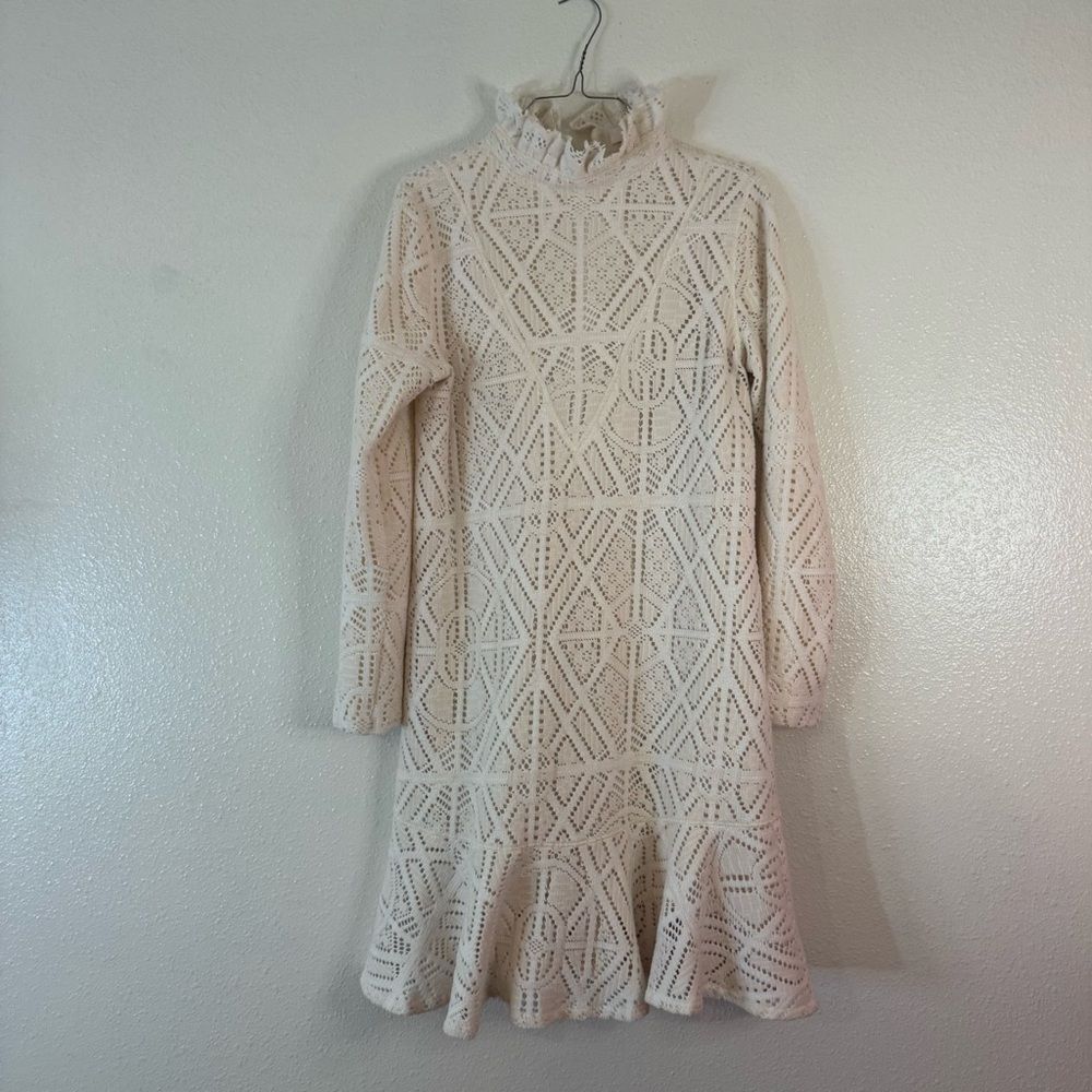See by Chloé Ivory Lacy Jersey Lace Crochet Fleece Ruffle Shift Dress L